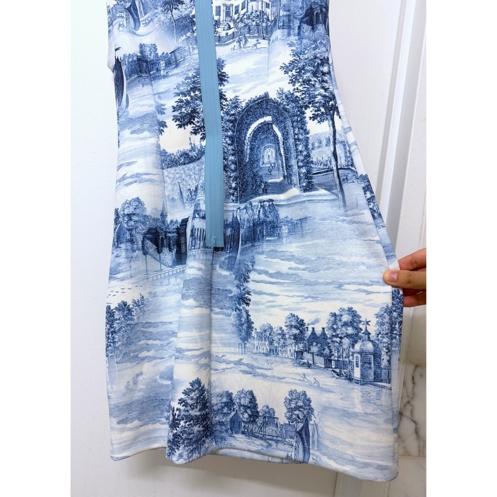 Alice + Olivia Wynell Chateau A Line Mini Dress Blue Toile De Jouy Floral 6 - Picture 13 of 16